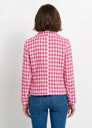 Veste pied de poule courte Rose / Blanc