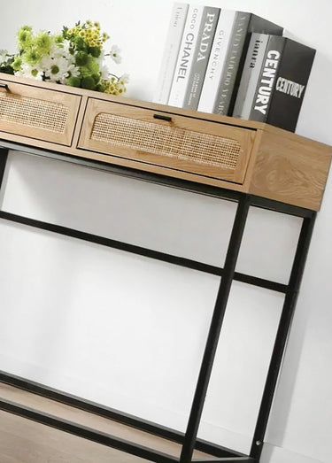 JAYA Chevet pied métal et décor rotin Bois Clair