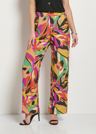 Pantalon large taille semi-élastiquée imprimé Multicolore