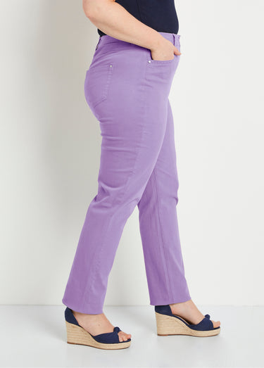 Pantalon droit coton stretch 5 poches Violet