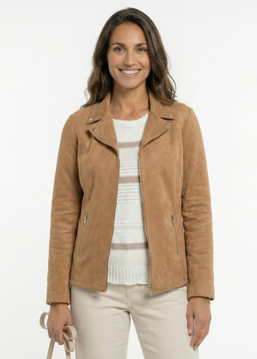 Blouson zippé tissu suédé velouté Camel
