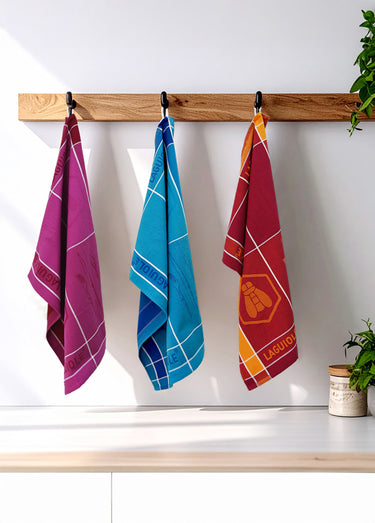 Lot de 3 torchons jacquard assortis, Tartans 1O Orange