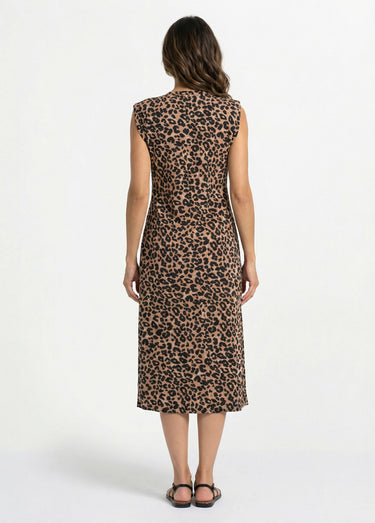Robe T-shirt longue léopard col rond Leopard