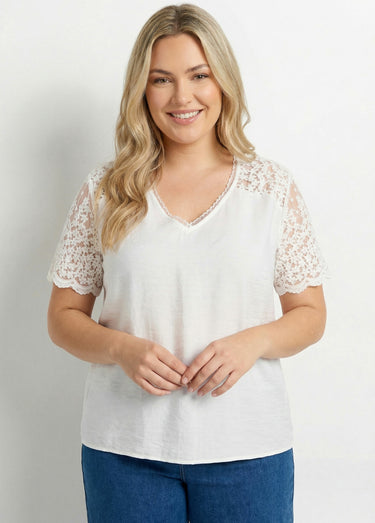 Blouse dos en dentelle + détail goutte Blanc