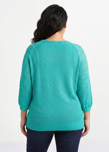 Pull léger manches 3/4 raglan col rond Aqua