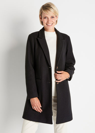 Manteau col tailleur aspect lainage Noir