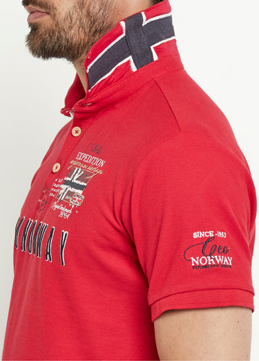 Polo détail revers col et motif placé Rouge