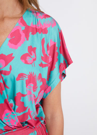 Combinaison jupe-culotte maille extensible Vert/Rose