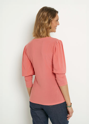 Tunique stretch décolleté carré manches 3/4 Corail