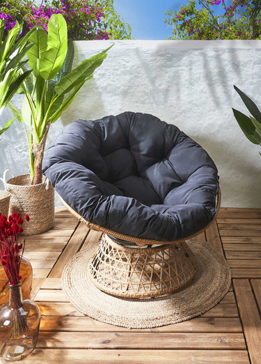 Fauteuil rembourré rotatif rotin, foncé Noir
