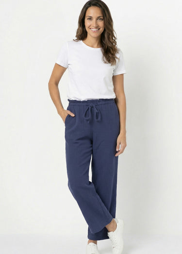 Pantalon large tendance, gaze de coton Marine