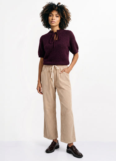Pantalon élastique velours grosses cotes Beige