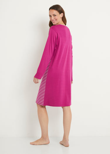 Chemise de nuit courte coton interlock uni rayé Violine