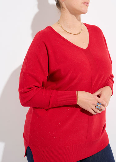 Pull maille fine jauge avec mini sequins Rouge