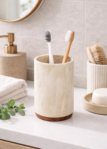 Pot à brosses à dents imitation marbre Blanc