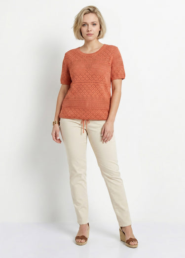 Pull manches courtes blousant ajouré col rond Epice