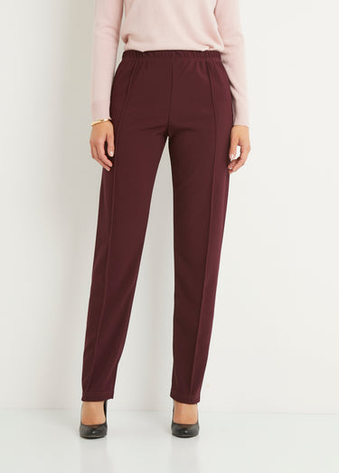 Pantalon droit taille élastiquée maille côtelée Bordeaux
