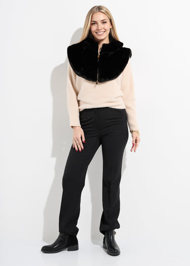Plastron zippé fausse fourrure à capuche Noir