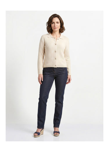 Gilet boutonné uni avec col manches longues Beige