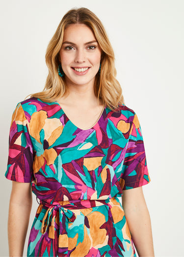 Robe ample courte imprimé floral Violet/Bleu