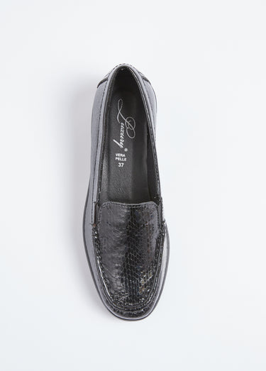 Mocassins confort en cuir verni reptile Noir