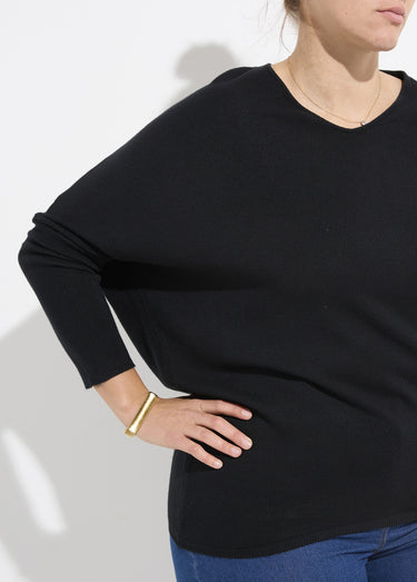 Pull maille fine jauge épaules descendues Noir