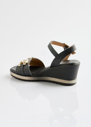 Sandales compensées cuir largeur confort chic Noir