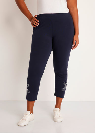 Legging court uni ceinture élastiquée Marine