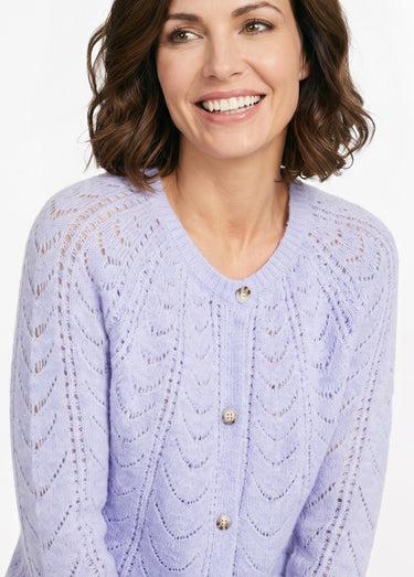 Gilet cardigan boutonné chiné ajouré col rond Parme