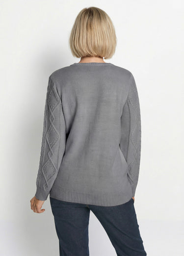 Gilet zippé chaud col montant torsades Gris
