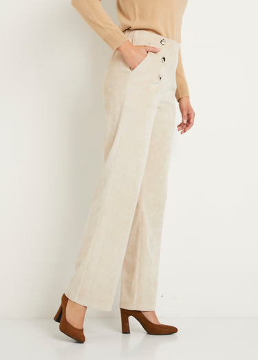 Pantalon large velours milleraies effet pont Beige