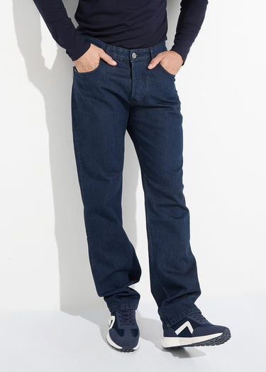 Jean large 5 poches en denim brut coupe Bleu
