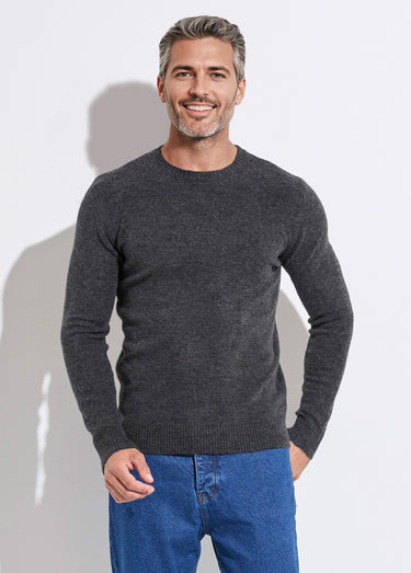 Pull col rond fine jauge, coupe ajustée Gris Fonce