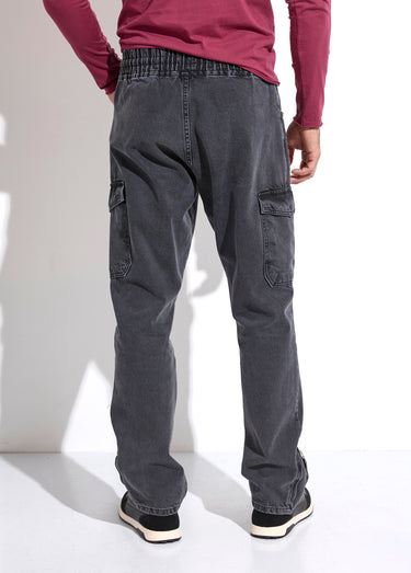 Jean cargo bas zippé, taille élastiquée Noir