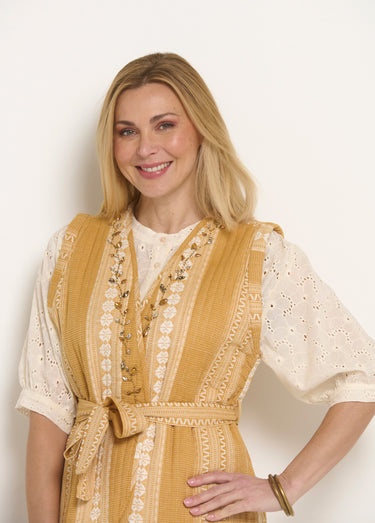 Veste matelassée sans manches détails strass Jaune
