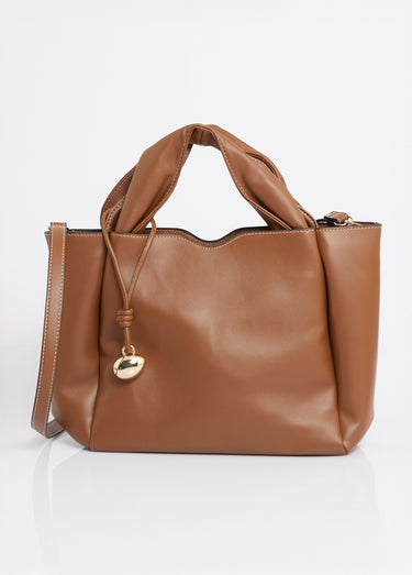 Sac simili cuir avec anses plissées Camel