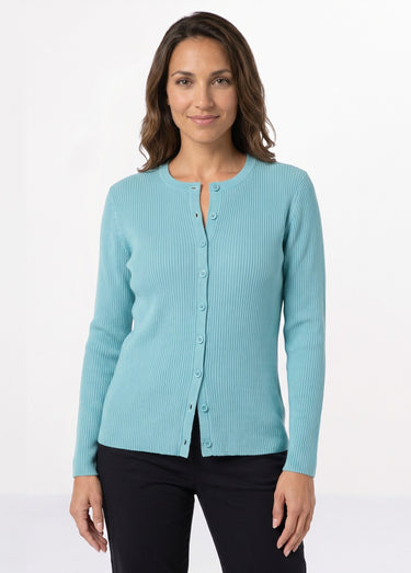 Cardigan boutonné maille côtelée unie Aqua