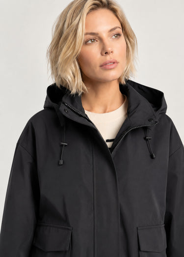 Veste courte coupe vent, capuche amovible Noir