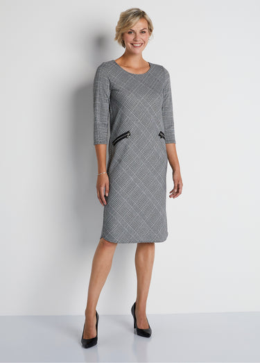 Robe courte droite jacquard carreaux Noir / Blanc
