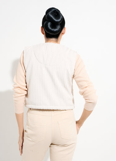 Veste zippée col V sans manches velours Ecru