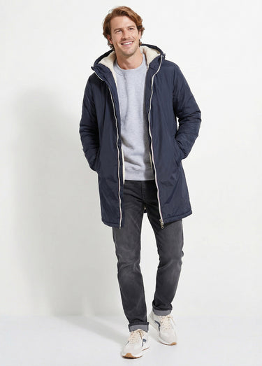 Parka longue chaude fourrée déperlante Marine/Ecru