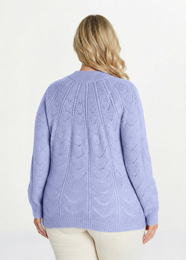 Pull maille chinée ajourée col rond Parme