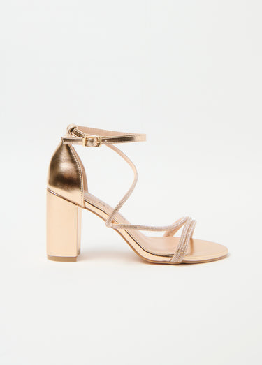 Sandales chic talon haut, brides strass Champagne