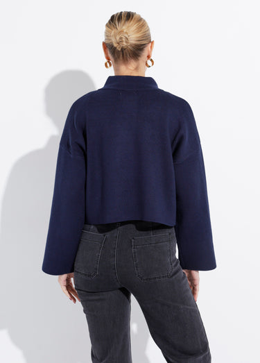 Pull court avec col montant zippé Marine