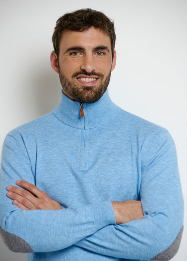 Pull col camionneur détails contrastants Bleu Chine