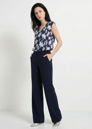 Combinaison-pantalon manches courtes bi-matière Marine/Beige