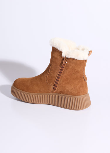 Boots en cuir fourrées, semelle épaisse Camel