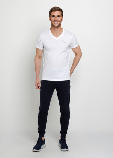 T-shirt homme col V à manches longues Blanc