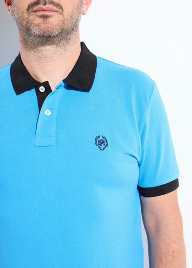Polo homme col et manches contrastés Bleu