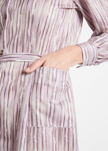 Robe mi-longue boutonnée imprimée Prune